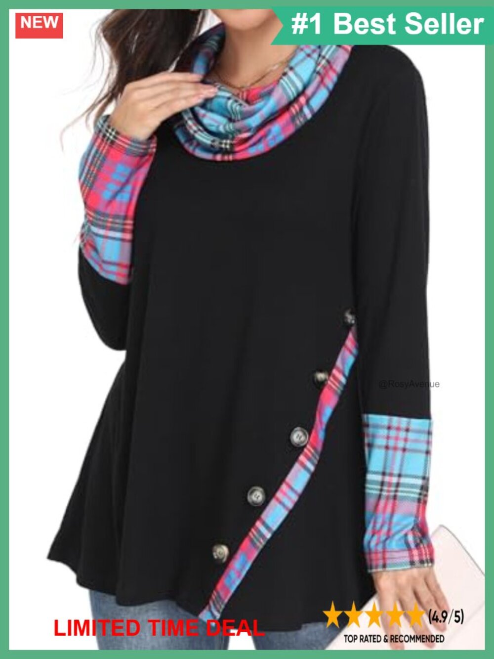 Womens Long Sleeve Cowl Neck Tunic Sweatshirt Asymmetric Hem Pullover